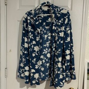 Navy Floral Button-Up fleece sweater jacket